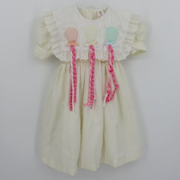 VTG Frankie Girls 4 Ivory Puffy Balloon Bibbed Dress Eyelet Lace Trim Collar - Picture 14 of 14